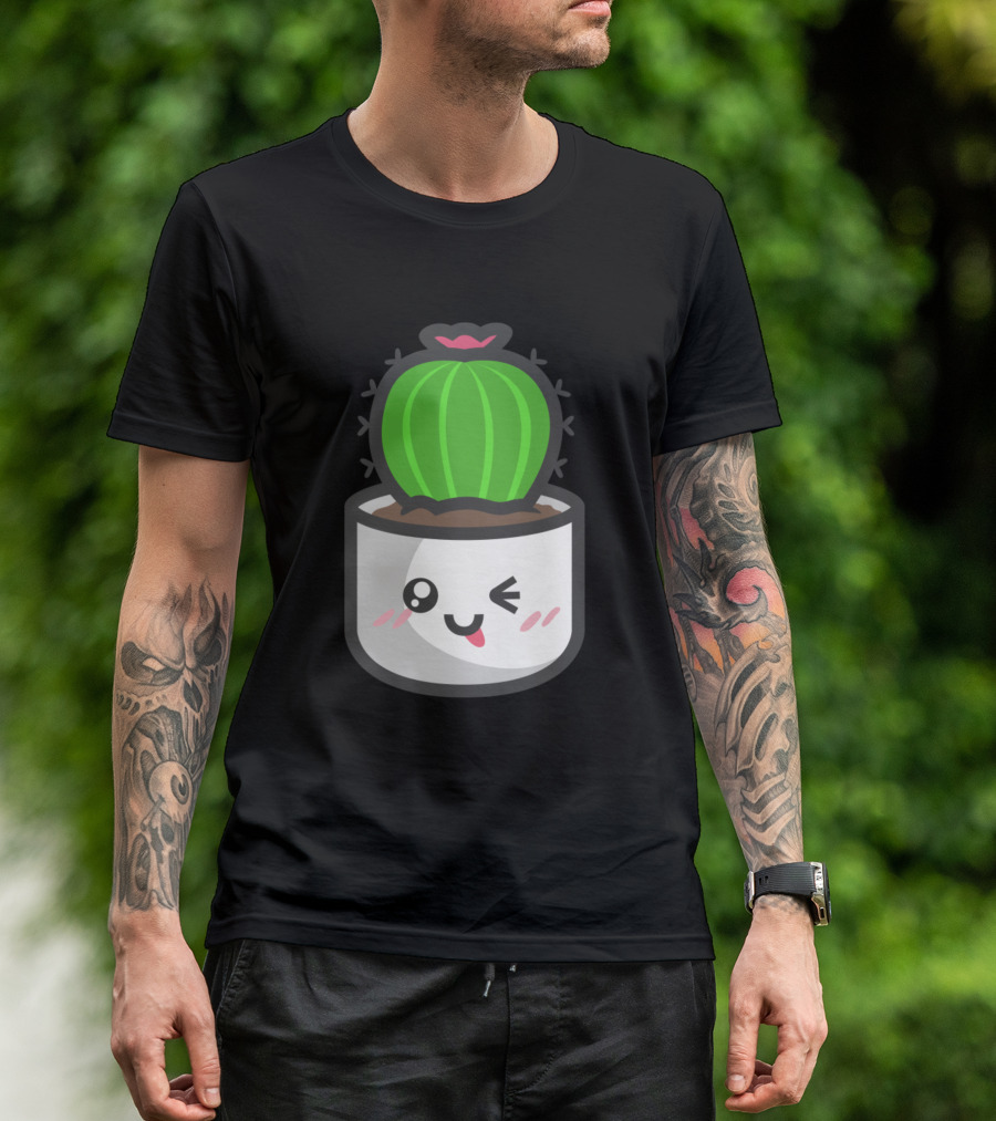 Ball Like Cactus Cute Winking Kawaii Style Cactus In Pot T-Shirt