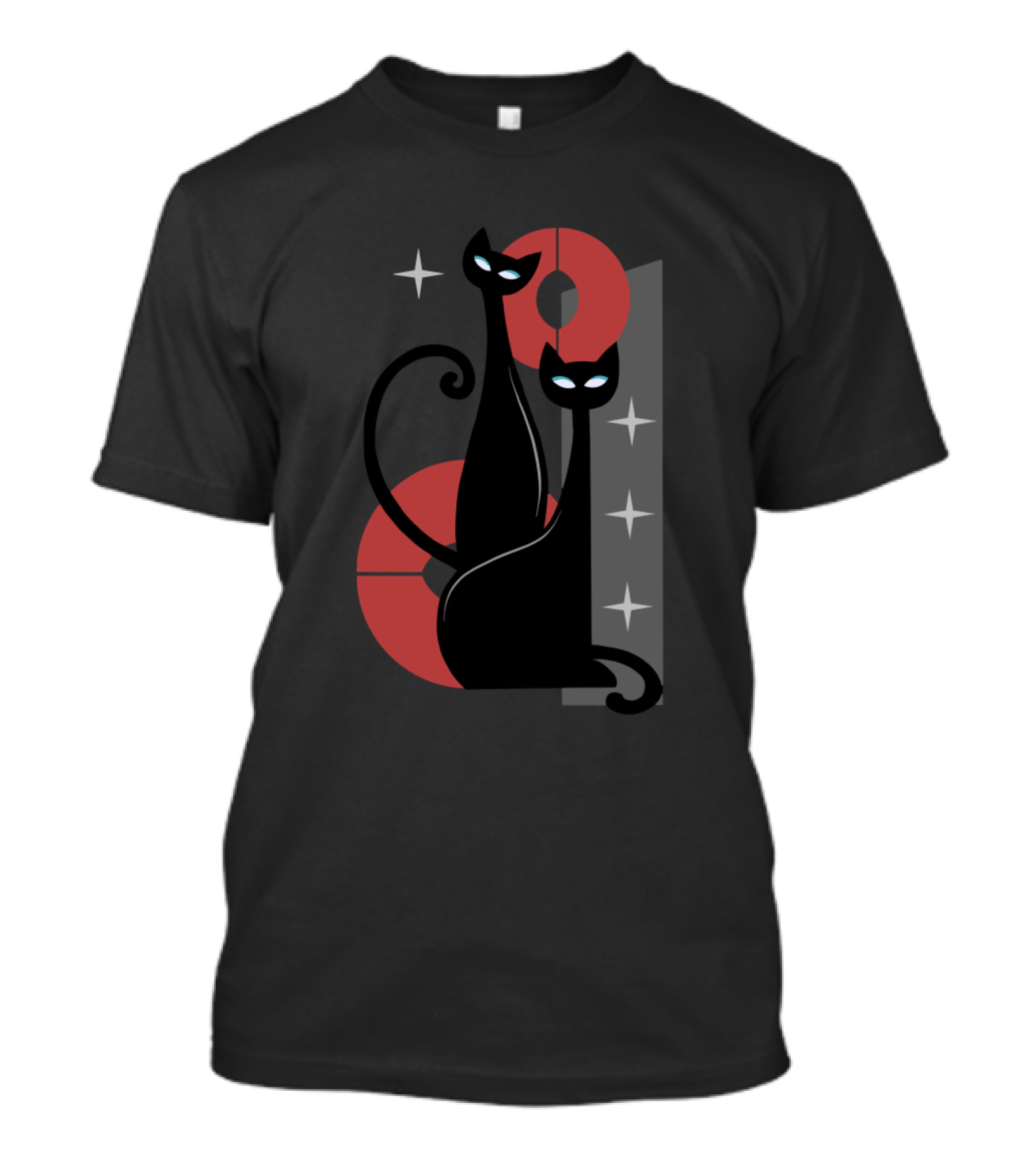 Cat Modern Meows Atomic Age Black Kitschy Cats Retro Space Art Deco T-Shirt