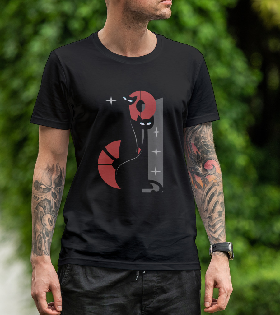 Cat Modern Meows Atomic Age Black Kitschy Cats Retro Space Art Deco T-Shirt