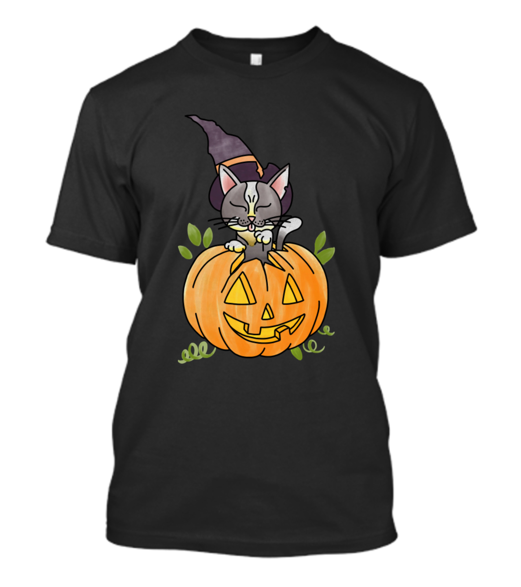 Cats Halloween Kitty Funny Cat Pumpkin Witch Hat T-Shirt