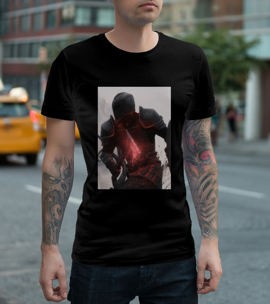 Dawnguard Rune Axe Warrior in Armor with Glowing Axe T-Shirt