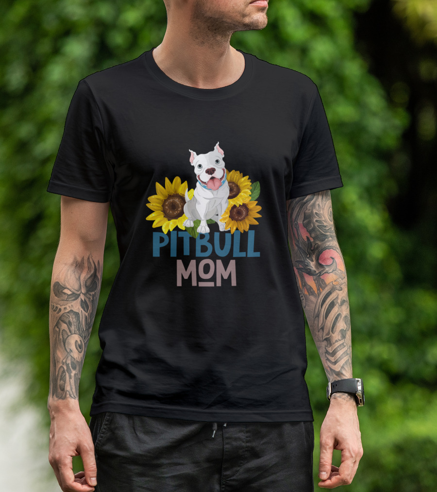 Pitbull Mom Sunflower Dog T-Shirt