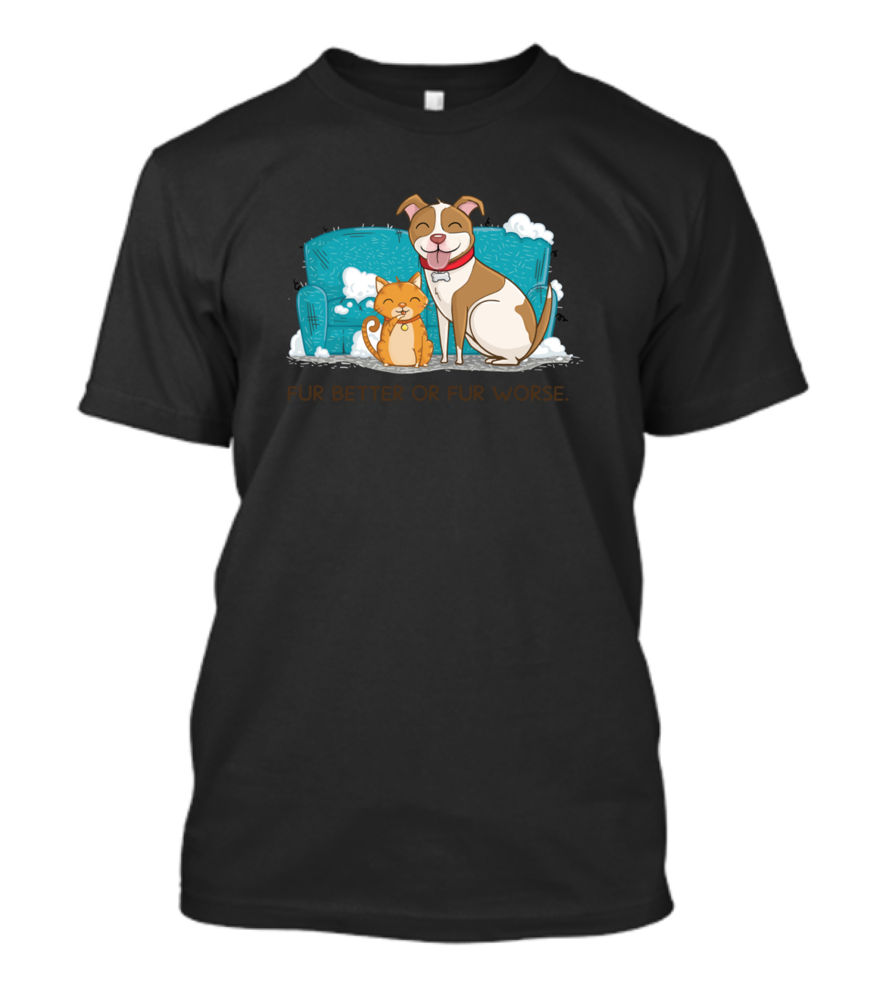 Fur Better Or Fur Worse Cute Dog And Cat On Couch T-Shirt