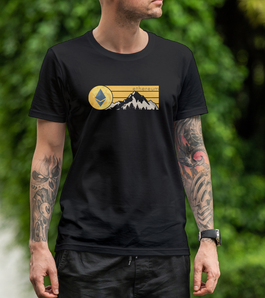 Ethereum Moon With Mountain Silhouette And Pine Trees T-Shirt