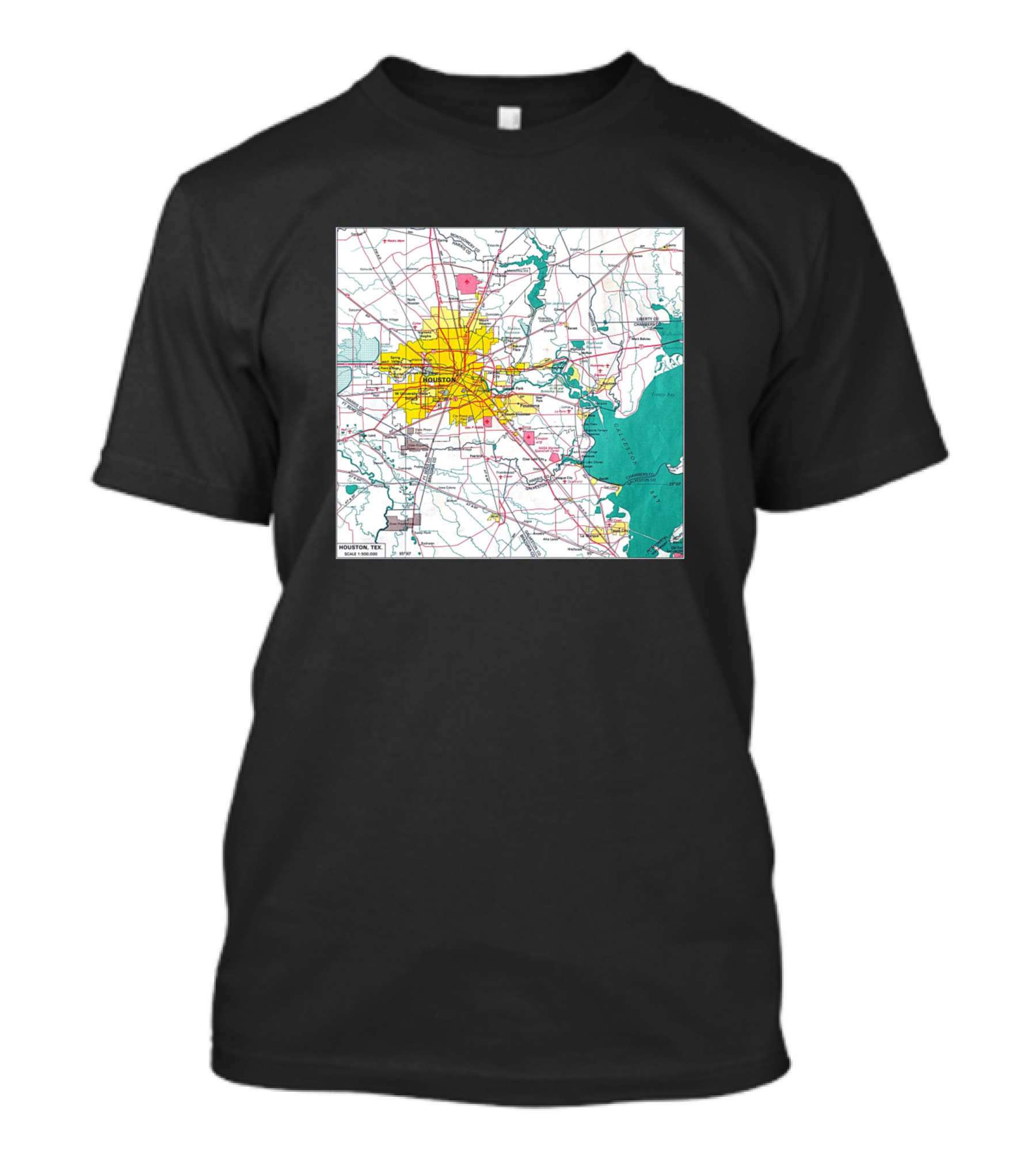 Houston Interstate And Downtown Area Map T-Shirt