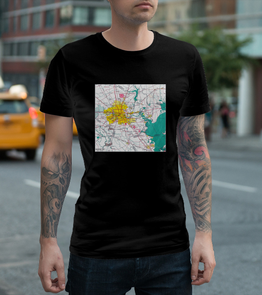 Houston Interstate And Downtown Area Map T-Shirt