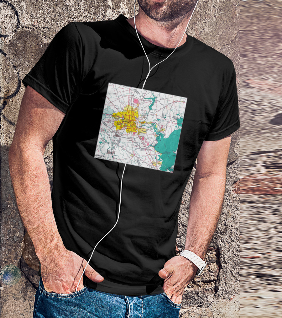 Houston Interstate And Downtown Area Map T-Shirt