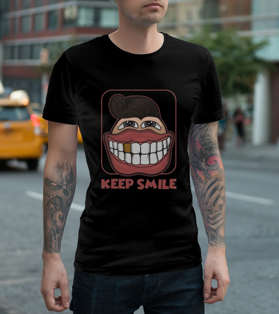 Keep Smile Big Grin Cartoon Face T-Shirt