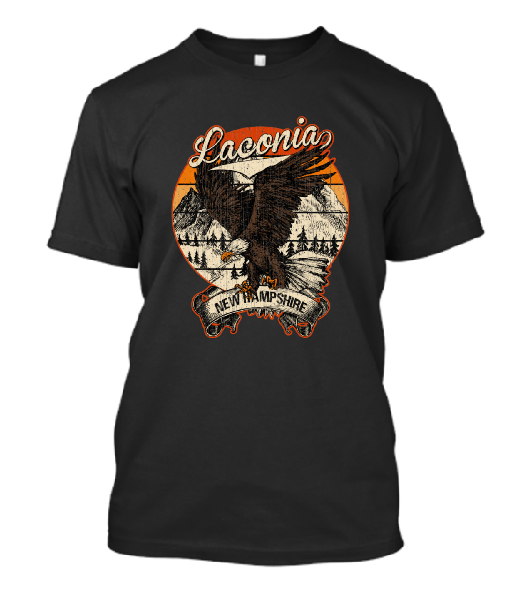 Laconia New Hampshire Bald Eagle Retro Vintage Aesthetic With Mountains And Forest T-Shirt