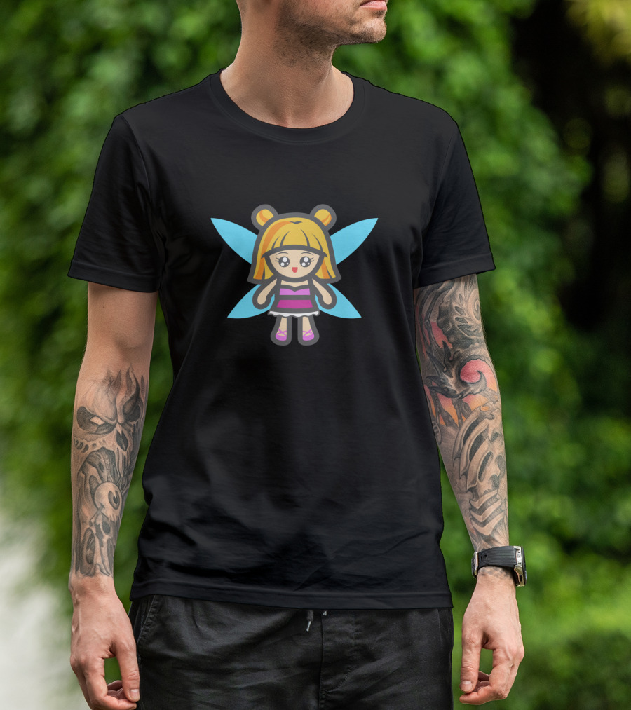 Little Fairy With Blue Wings And Striped Dress T-Shirt