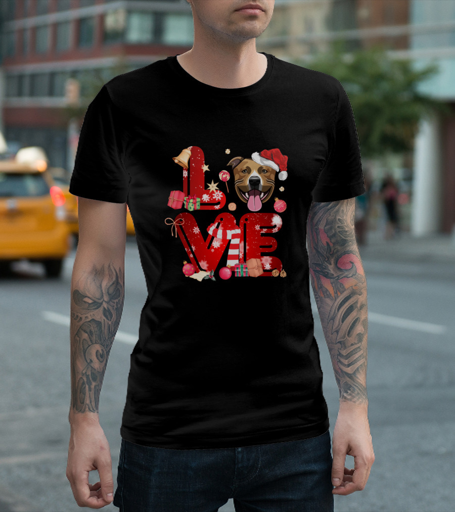 LOVE Staffordshire Bull Terrier Christmas Holiday T-Shirt