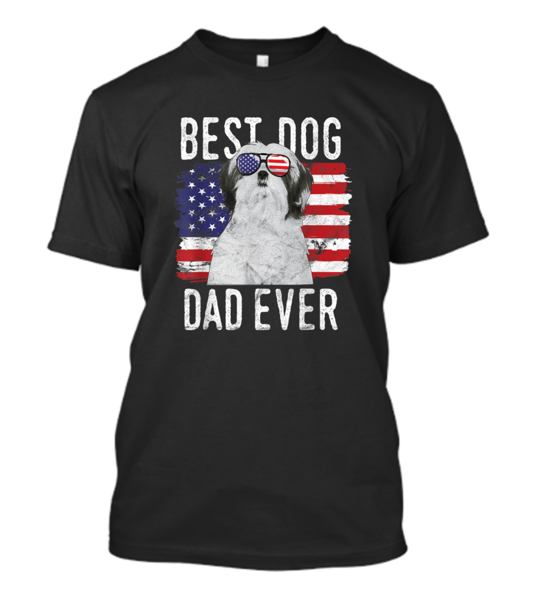 Best Dog Dad Ever Shih Tzu American Flag Sunglasses USA T-Shirt