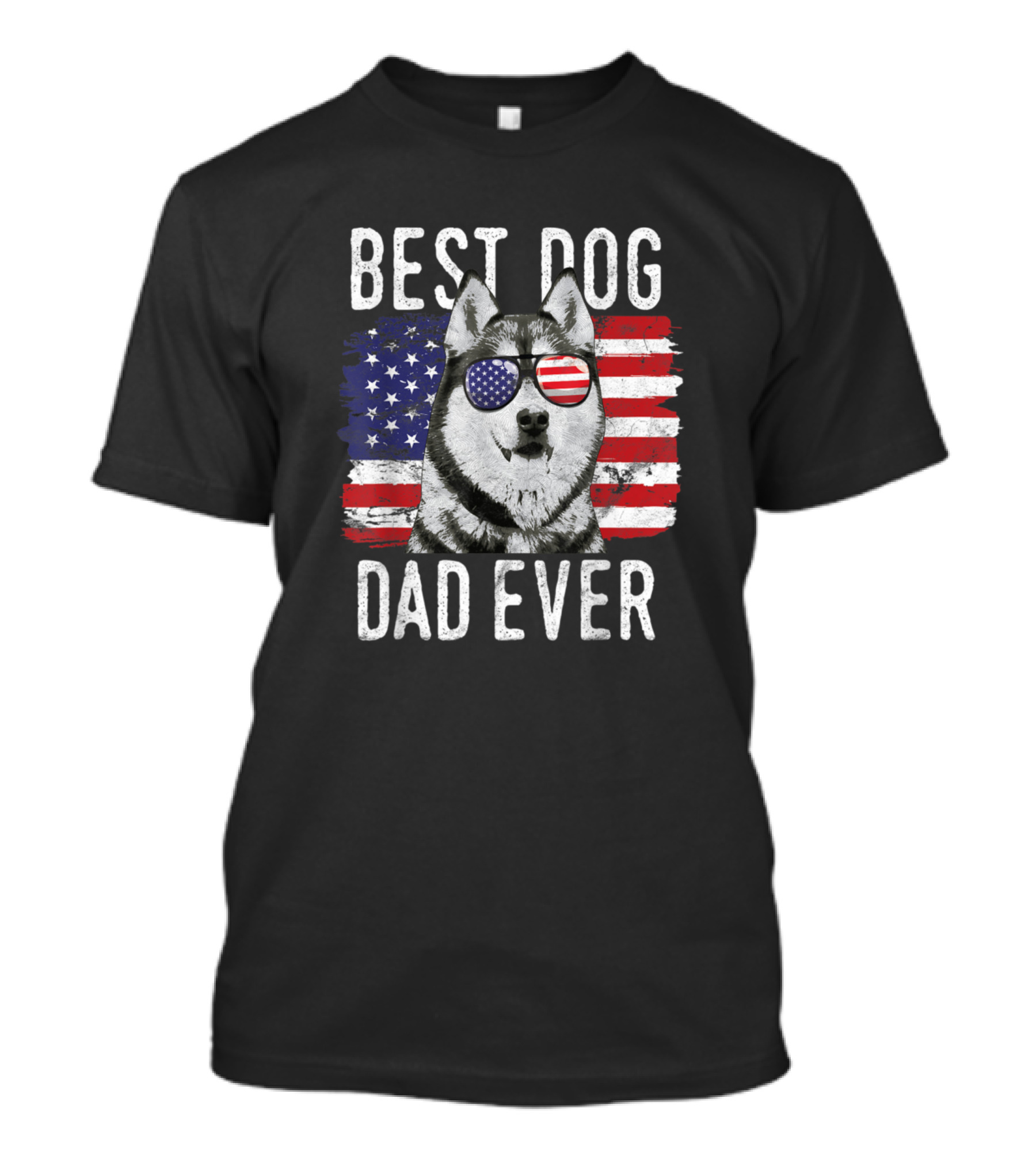 Best Dog Dad Ever American Flag Siberian Husky T-Shirt
