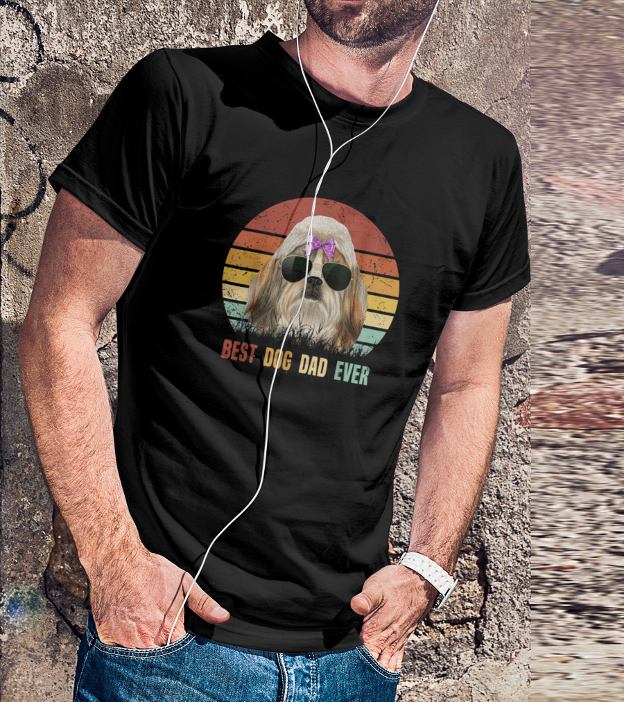 Best Dog Dad Ever Vintage Shih Tzu With Sunglasses T-Shirt