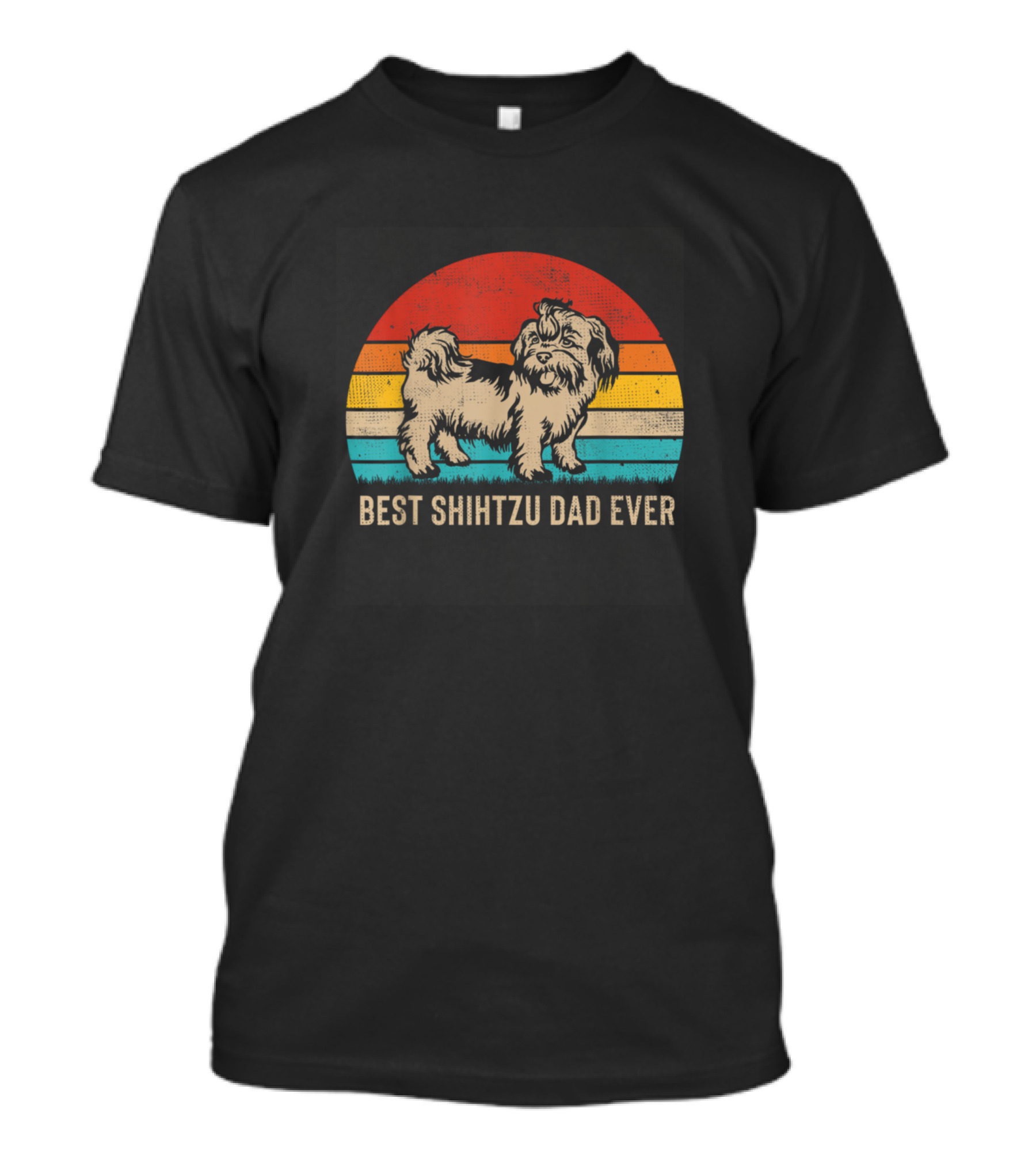 Mens Vintage Best Shihtzu Dad Ever Retro Sunset Stripes T-Shirt
