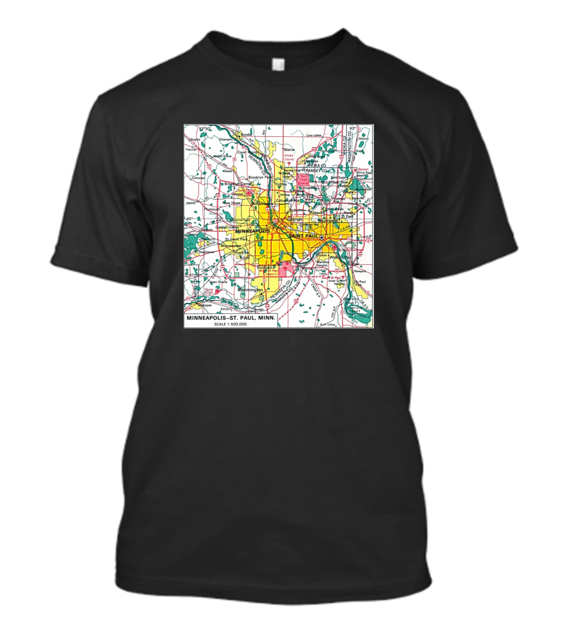 Minneapolis-St. Paul City Map Minn. Scale 1:500,000 T-Shirt