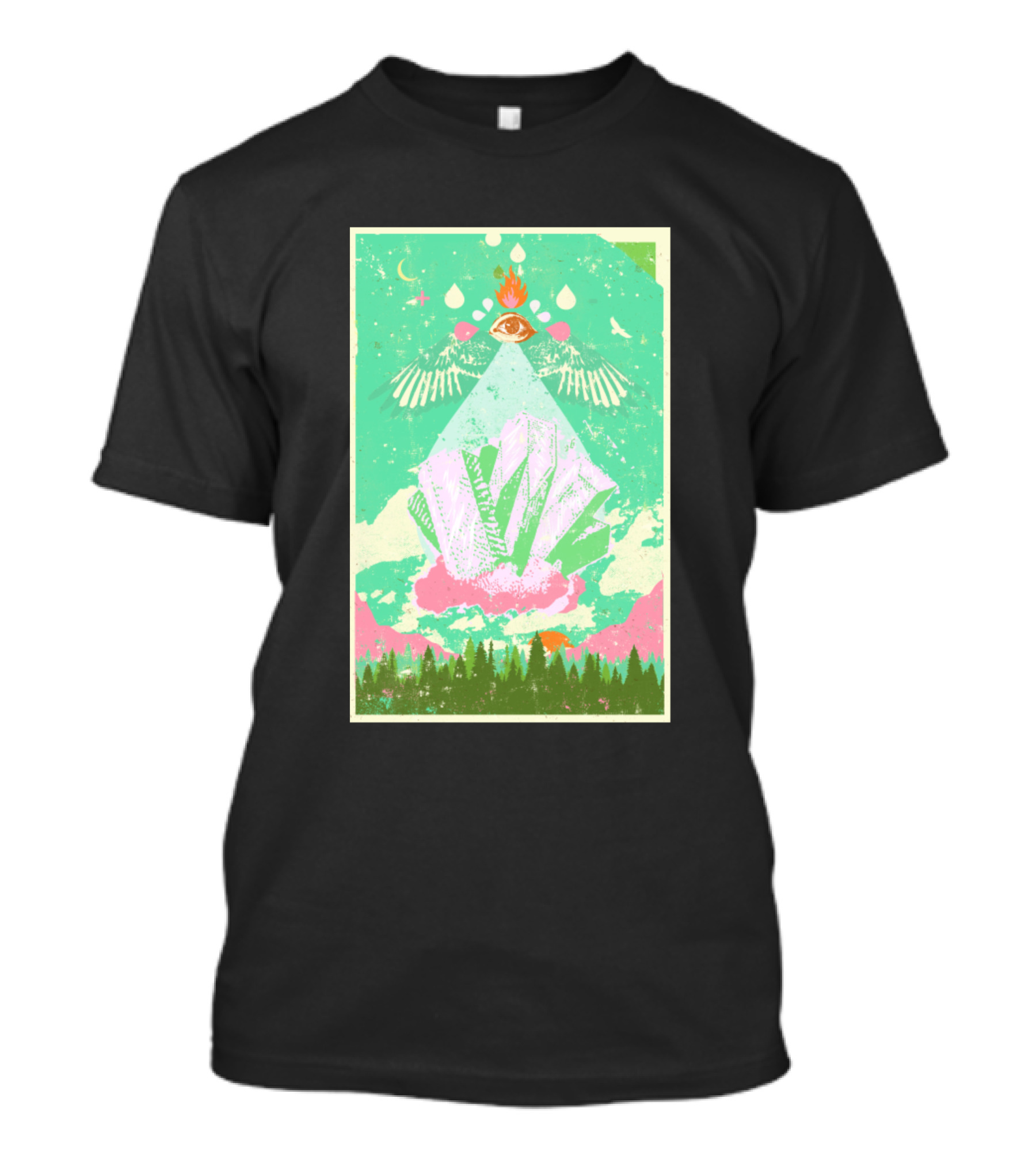 Natures Crystal Cosmic Eye Pyramid Forest Landscape T-Shirt