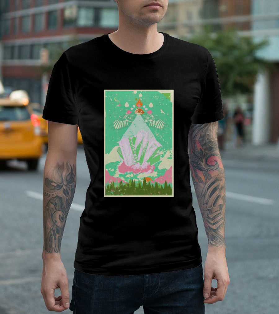 Natures Crystal Cosmic Eye Pyramid Forest Landscape T-Shirt