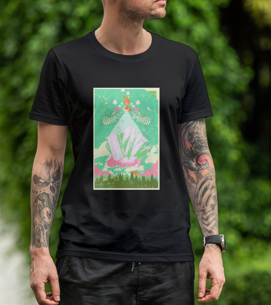 Natures Crystal Cosmic Eye Pyramid Forest Landscape T-Shirt
