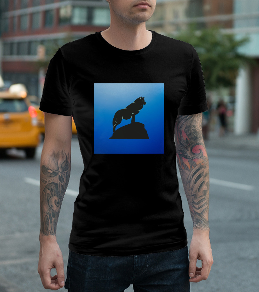 Night Wolf Silhouette On Blue T-Shirt