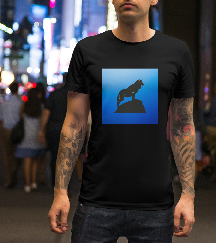 Night Wolf Silhouette On Blue T-Shirt