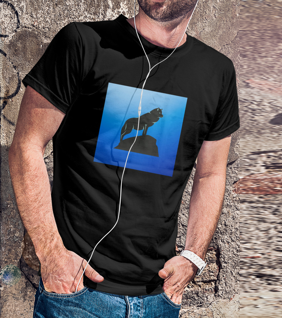 Night Wolf Silhouette On Blue T-Shirt