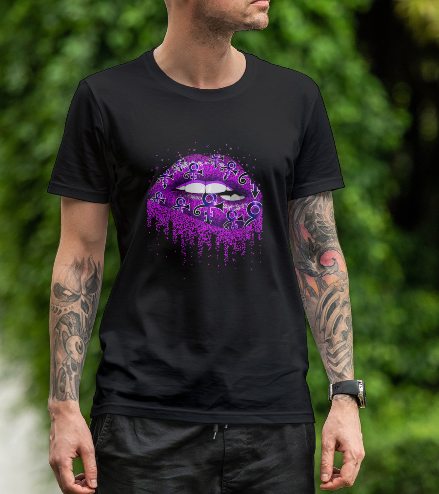 Prince Symbol Purple Glitter Lips T-Shirt