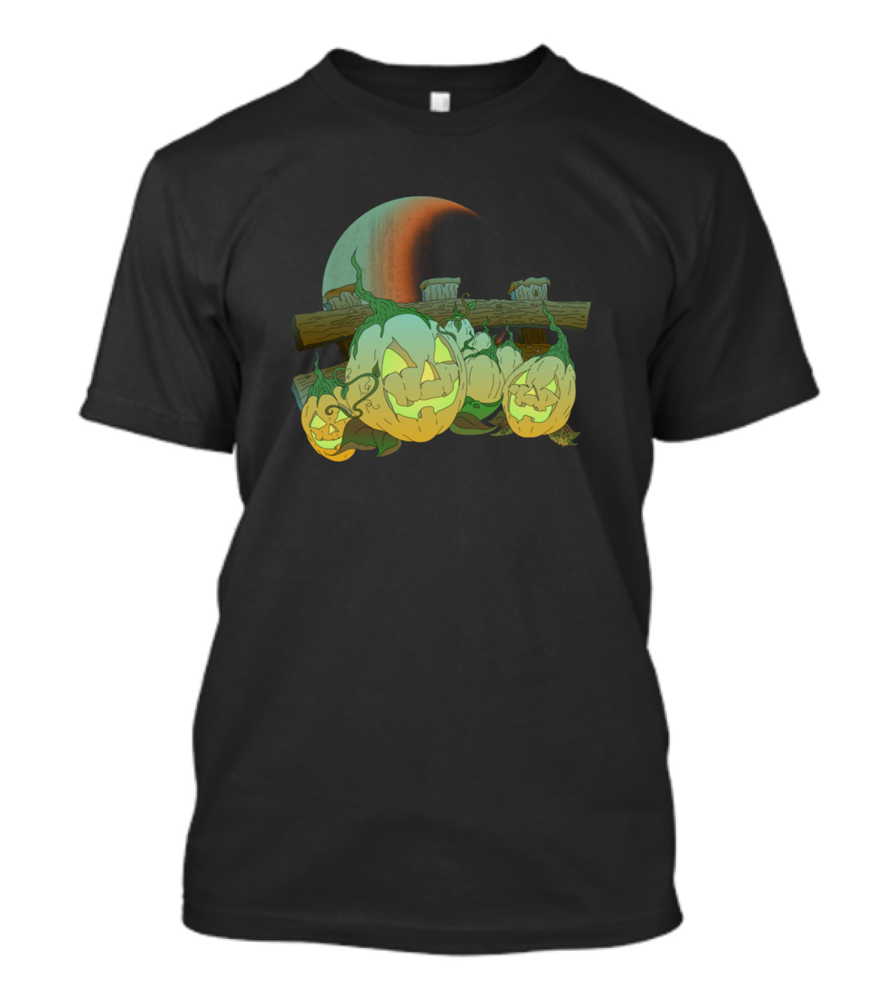 Pumpkin Patch Glowing Jack-o'-Lanterns Under Crescent Moon Harvest T-Shirt