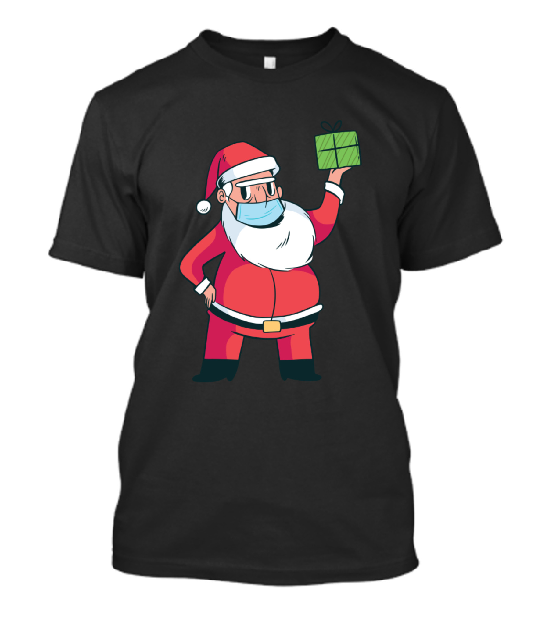 Santa Wearing A Mask Holding A Gift T-Shirt