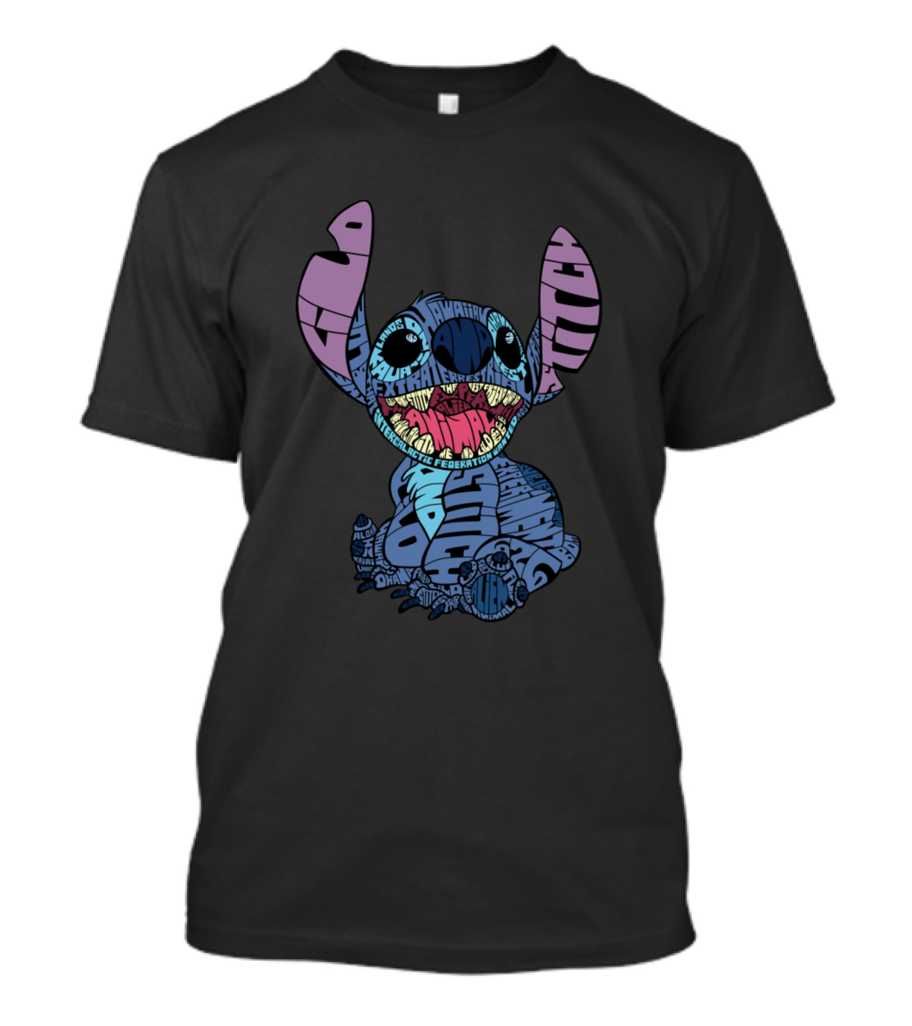 Stitch Calligram Text Art Words Design Lilo And Stitch Fan Merchandise T-Shirt