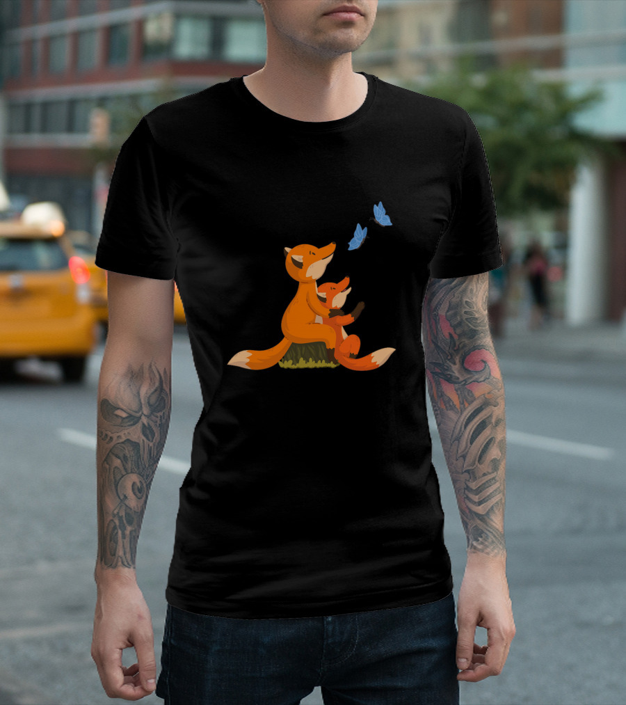 Two Foxes Watching Butterfly Parent and Baby T-Shirt