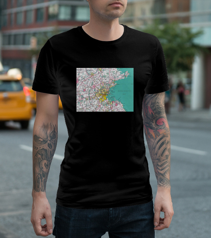 Boston Massachusetts Bay Area Map Detailed Roads and Regions T-Shirt