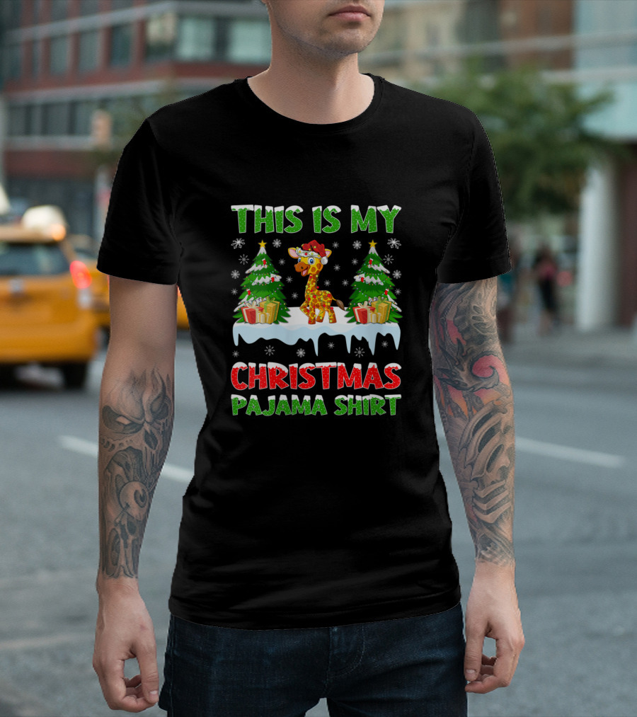This Is My Christmas Pajama Shirt Giraffe T-Shirt