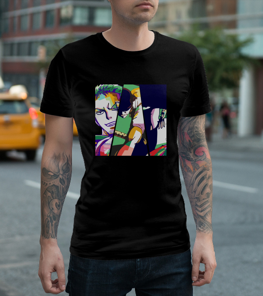 Roronoa Zoro Pirate Hunter Anime Style Trio Image Collage T-Shirt