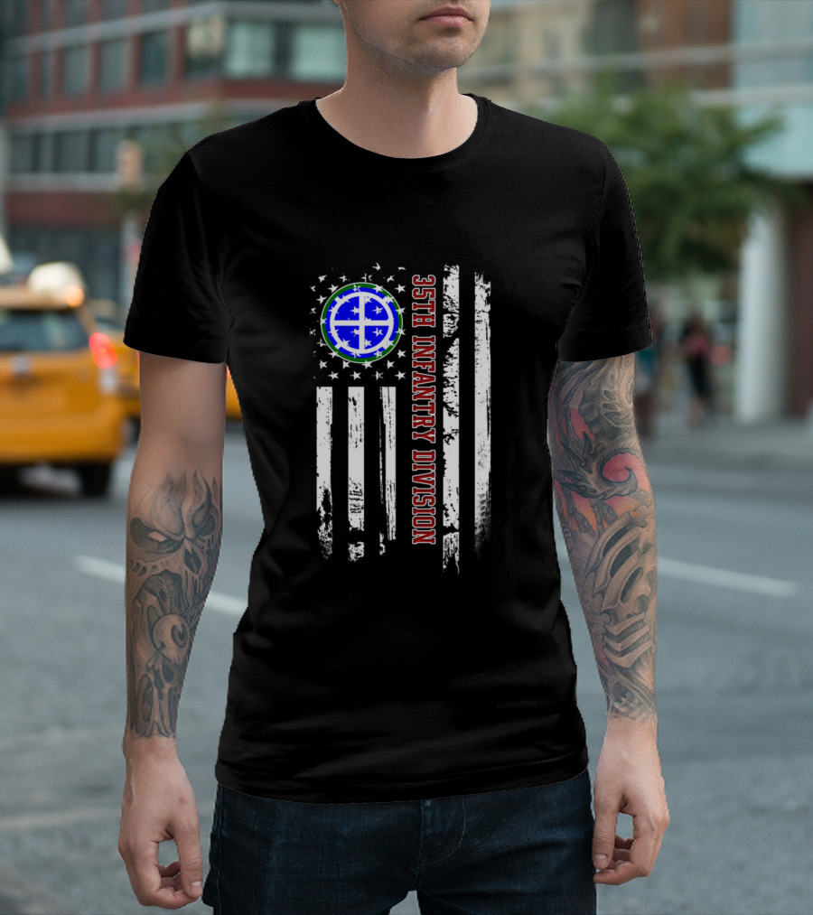 35Th Infantry Division with American Flag T-Shirt
