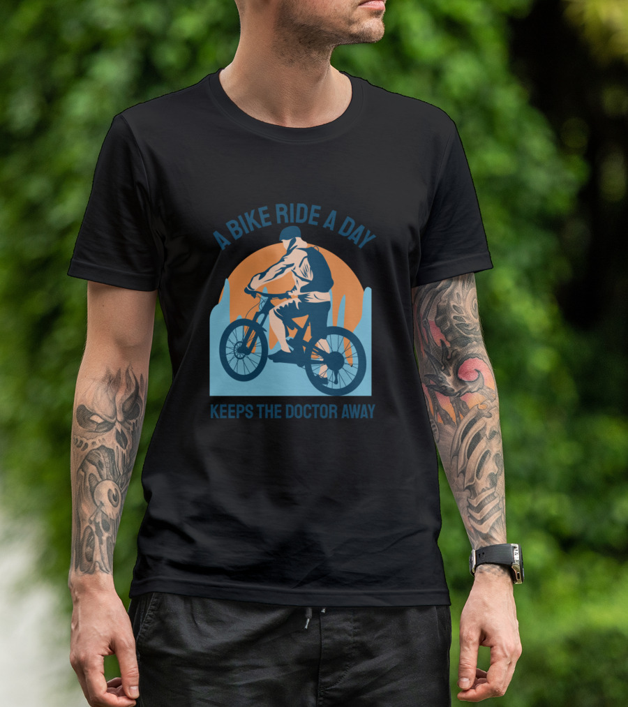A Bike Ride A Day Keeps The Doctor Away Cyclist Silhouette Sunset T-Shirt
