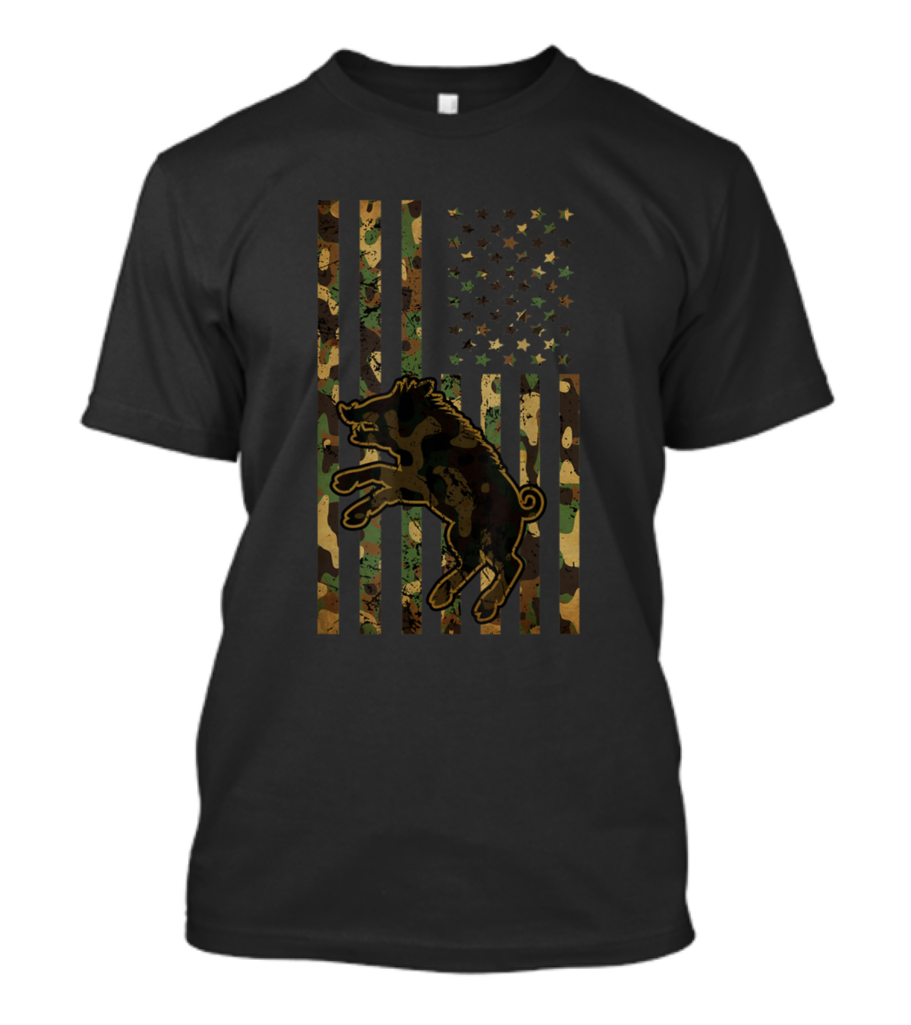 American Flag Camo Wild Boar Camouflage Hunter T-Shirt