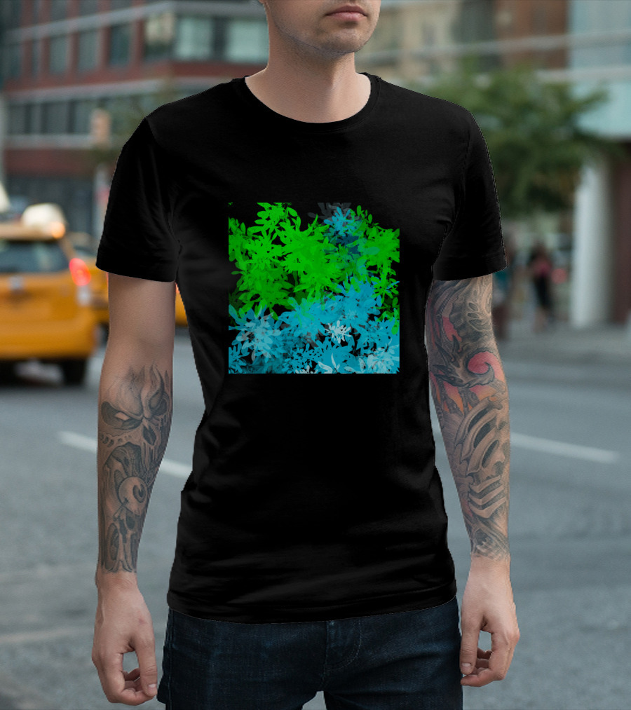 Blue Green Transparent Leaf Cluster T-Shirt