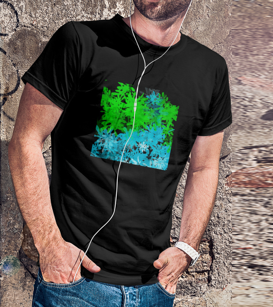 Blue Green Transparent Leaf Cluster T-Shirt