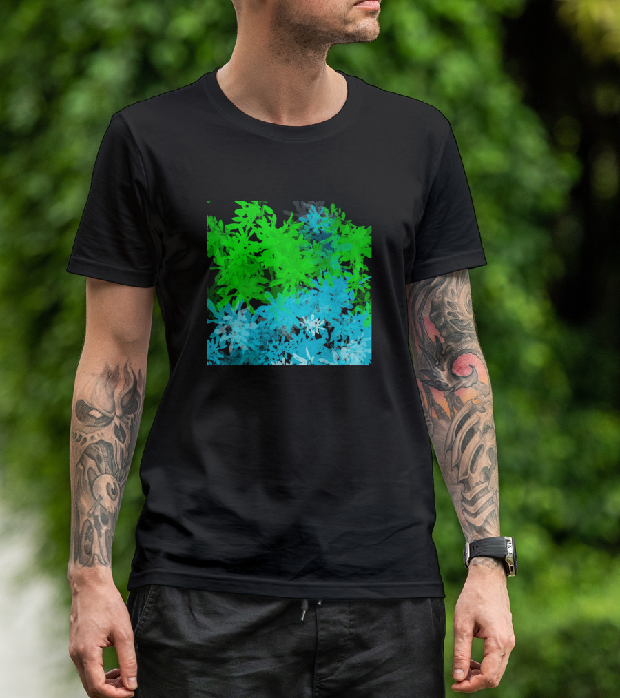 Blue Green Transparent Leaf Cluster T-Shirt