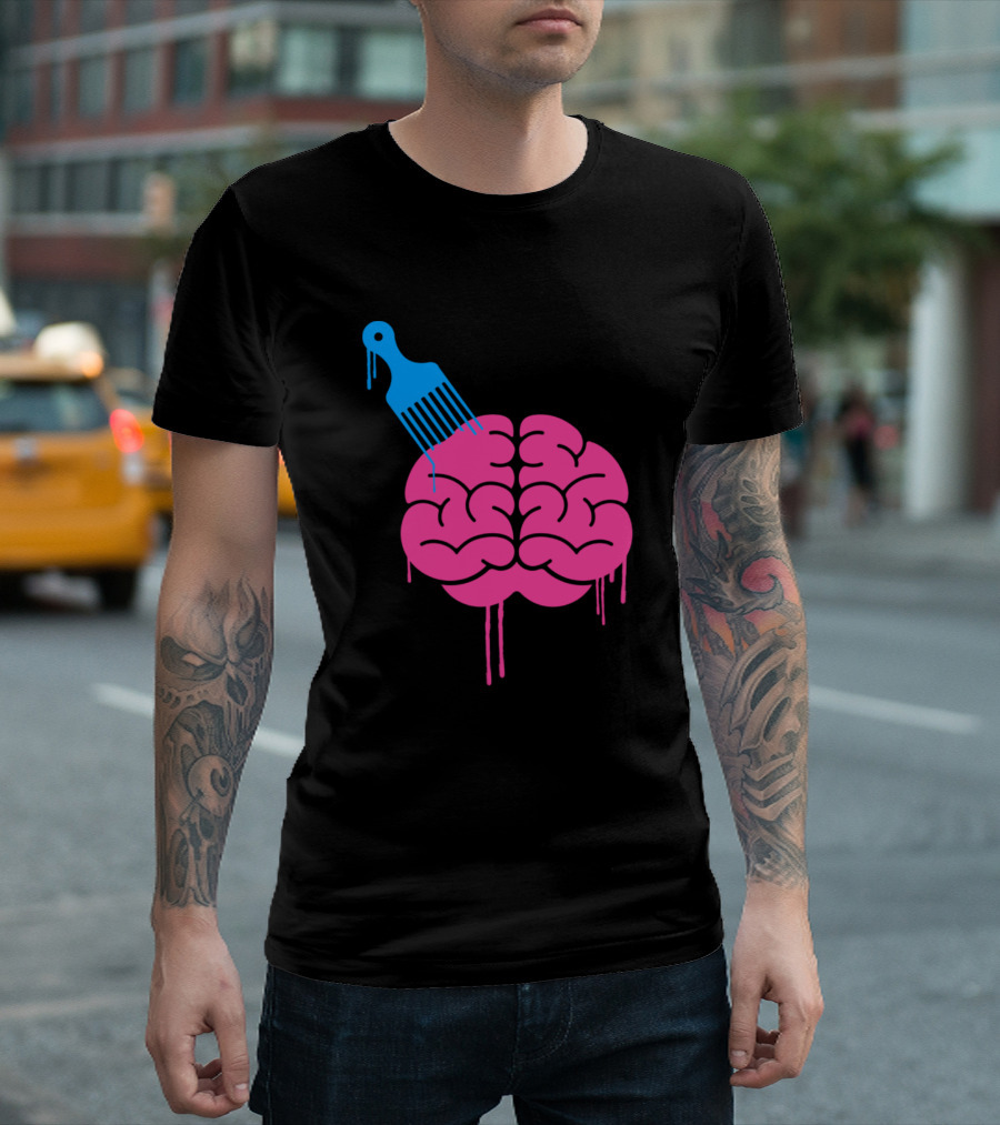 Brain Pick Afro Comb Creative Concept T-Shirt