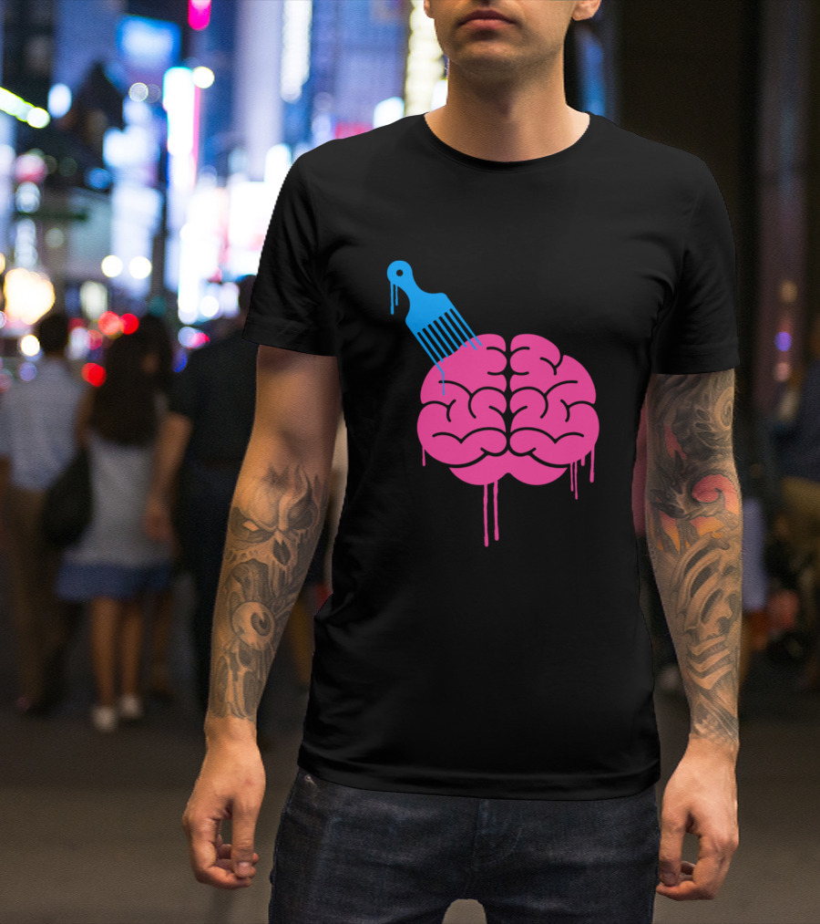 Brain Pick Afro Comb Creative Concept T-Shirt