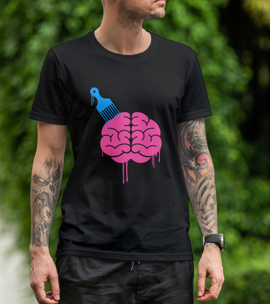Brain Pick Afro Comb Creative Concept T-Shirt