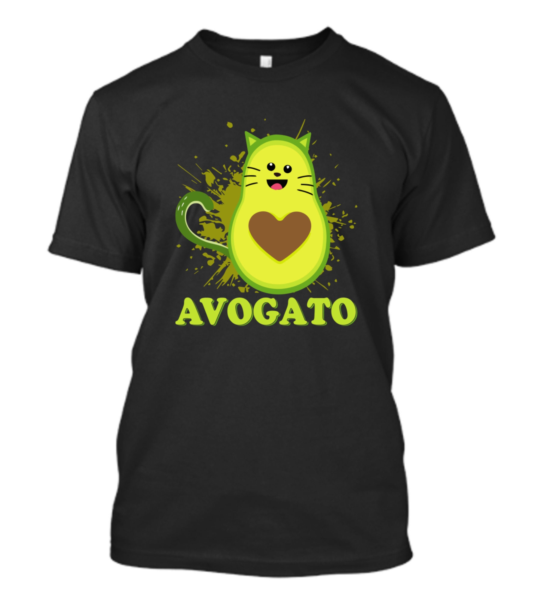Avogato Cat Avocado With Heart Core On Splash Background T-Shirt