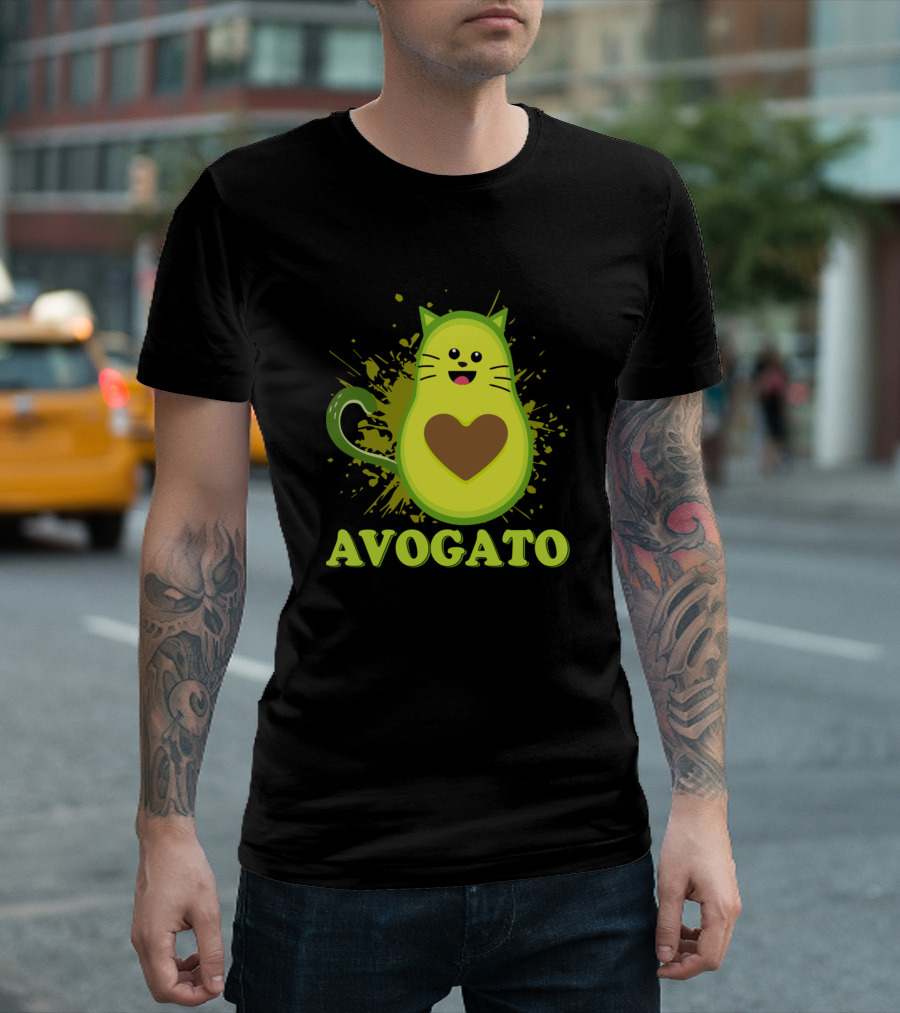 Avogato Cat Avocado With Heart Core On Splash Background T-Shirt