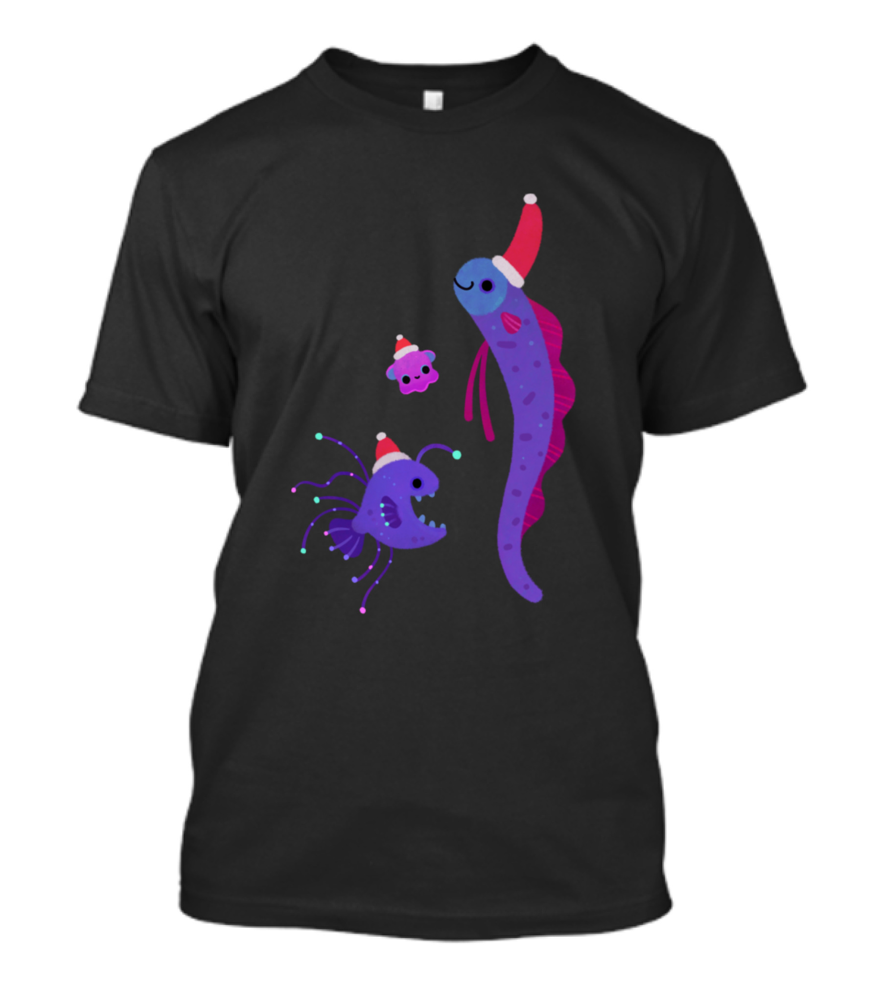 Christmas Underwater Festive Sea Creatures With Santa Hats T-Shirt