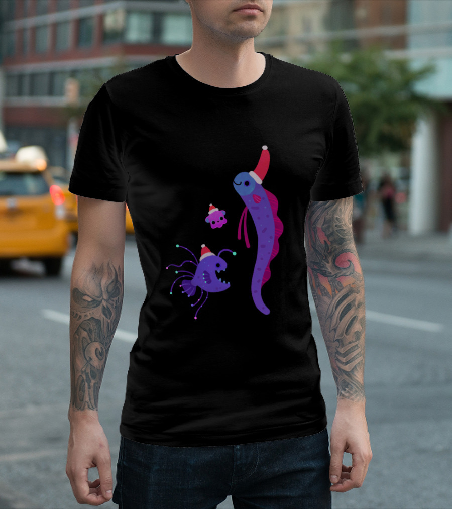 Christmas Underwater Festive Sea Creatures With Santa Hats T-Shirt