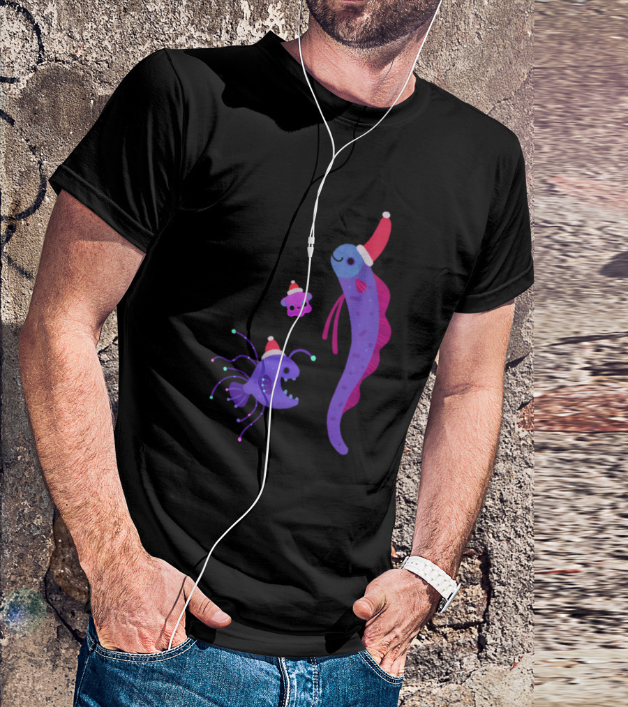 Christmas Underwater Festive Sea Creatures With Santa Hats T-Shirt