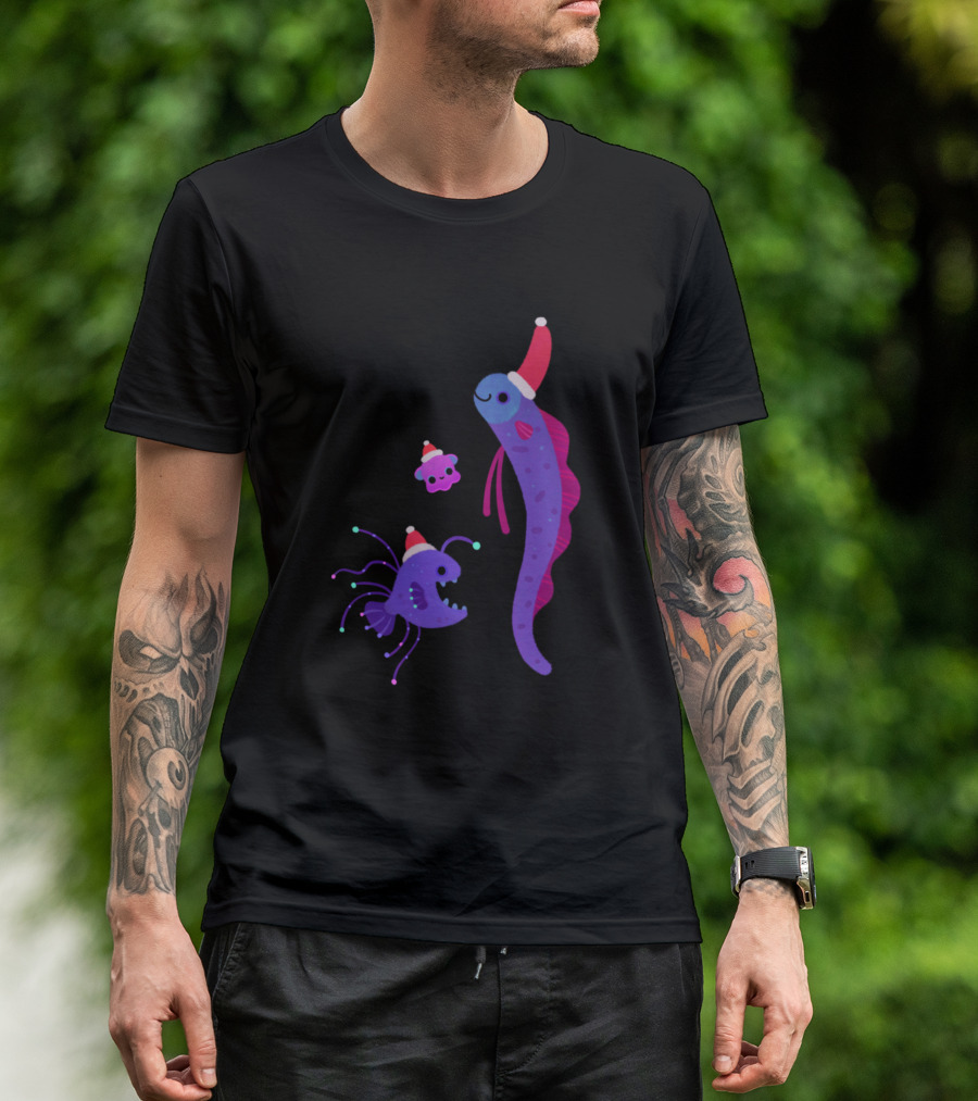 Christmas Underwater Festive Sea Creatures With Santa Hats T-Shirt
