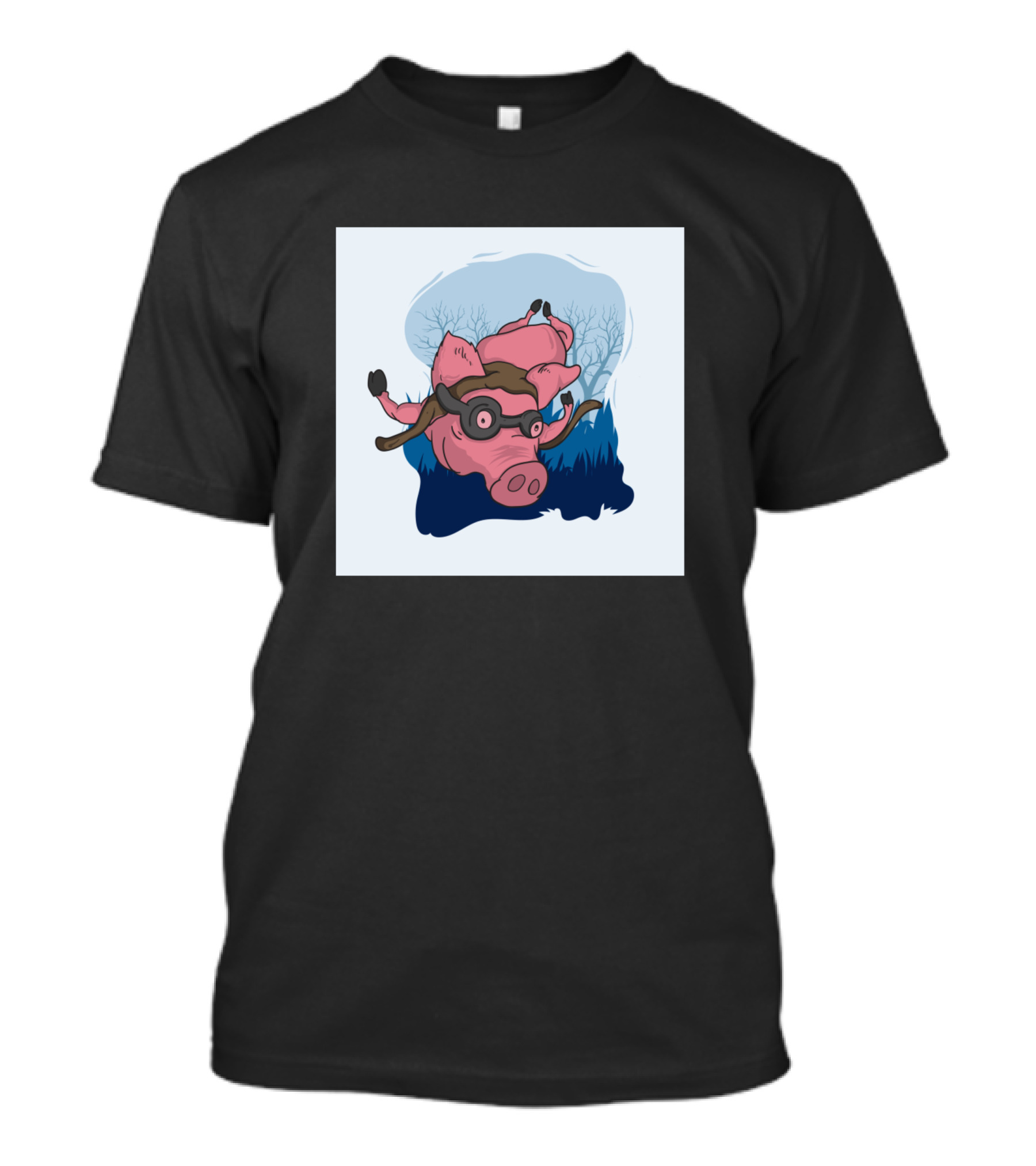 Cute Flying Piggy With Aviator Goggles In Dreamy Sky Scene T-Shirt